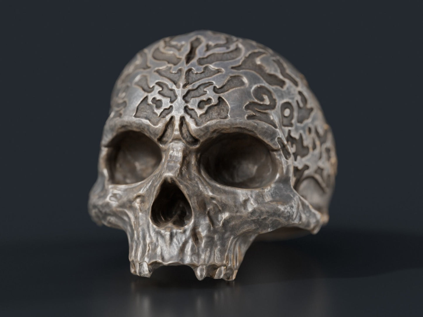 Retro Gothic Flower Carved Skull Ring Silver Skeleton Punk Signet Ring US5-15