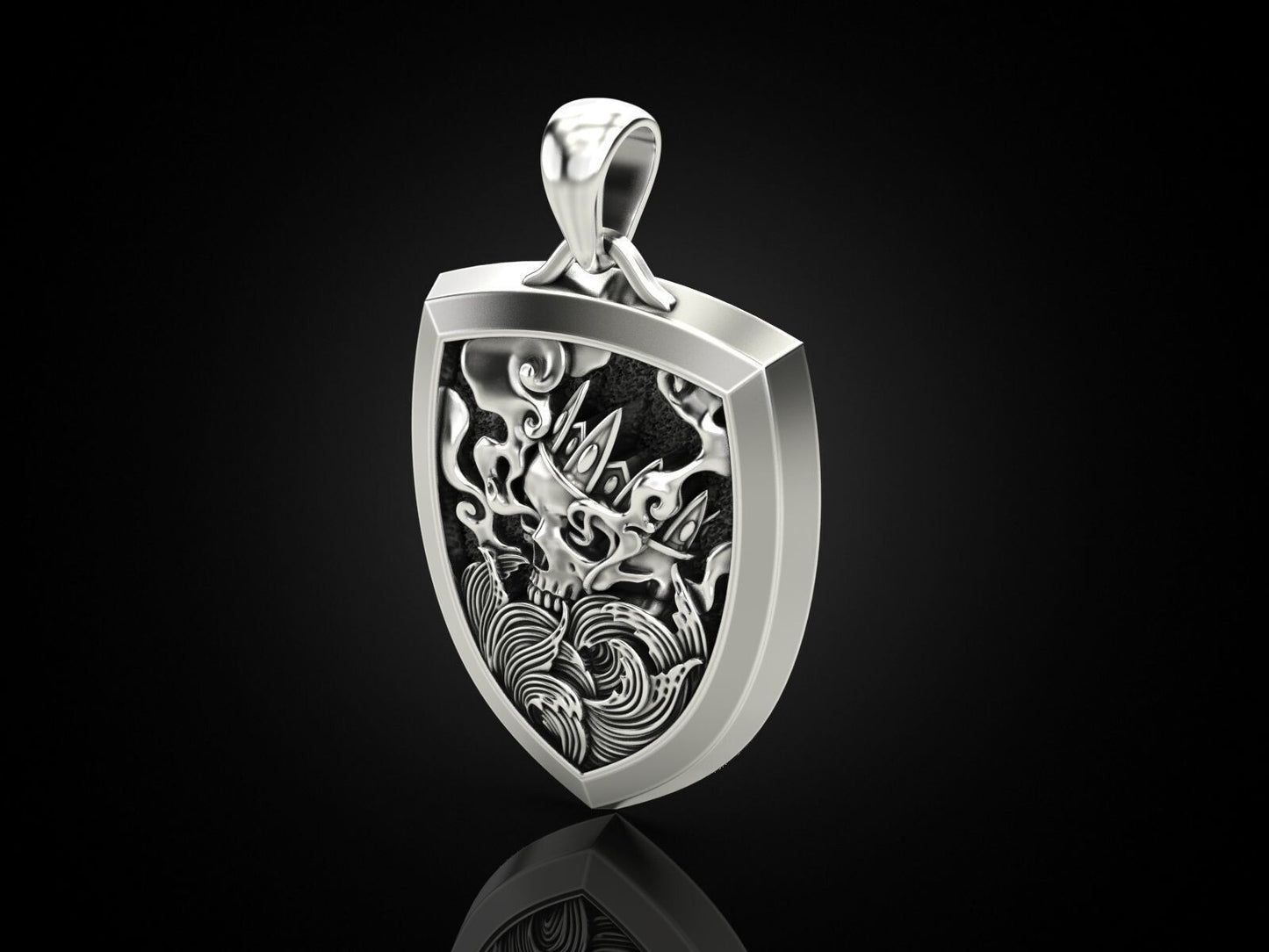 Skull Shield Pendant Men Gothic Silver King Skull With Crown Necklace Charm Gift