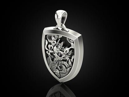 Skull Shield Pendant Men Gothic Silver King Skull With Crown Necklace Charm Gift