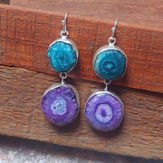 Elegant Blue And Purple Solar Quartz 925 Sterling Silver Earrings,Birthday Gift