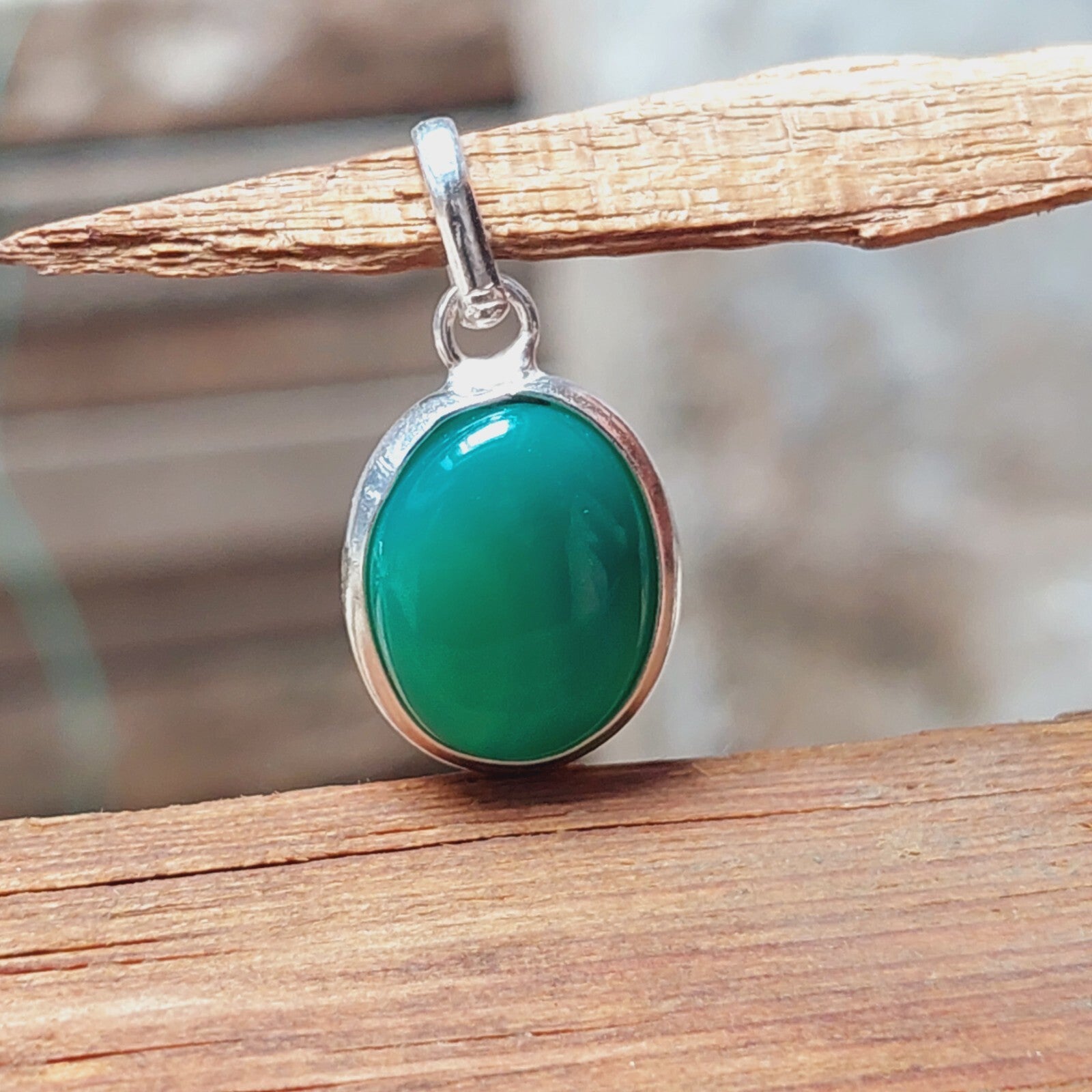 925 Sterling Silver Ovel Green Onyx Handmade Pendant Necklace,Gift For Friend