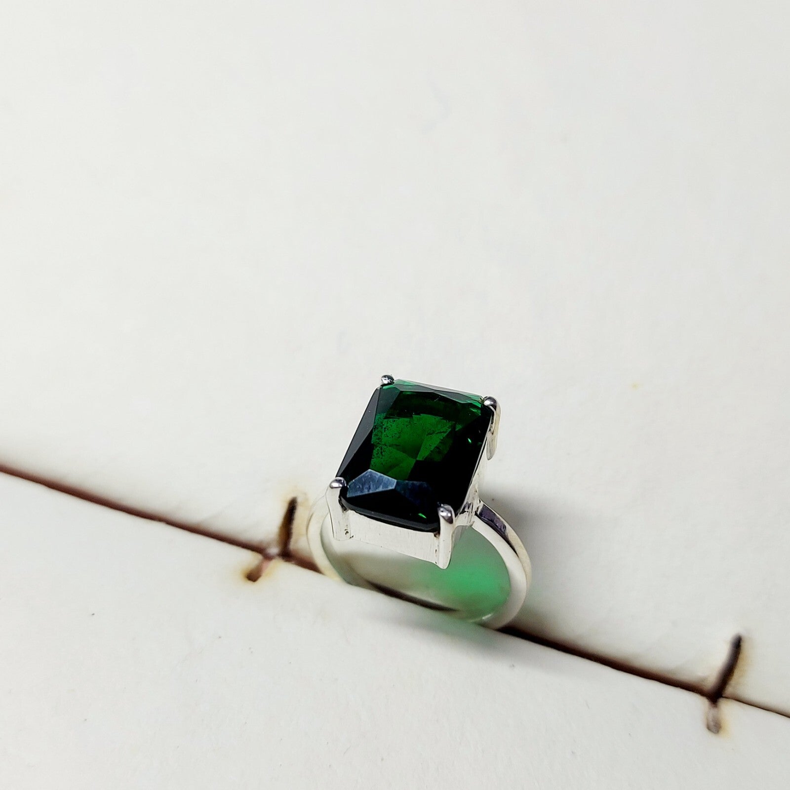 Natural Emerald Cut Green Emerald Wedding Engagement Ring Silver Band US5 ~15