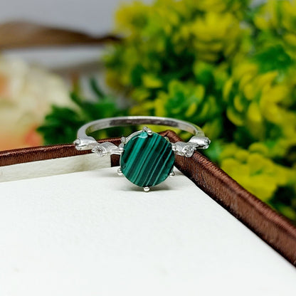 Natural Hexagon Malachite Ring 925 Sterling Silver Engagement Women's Jewelry