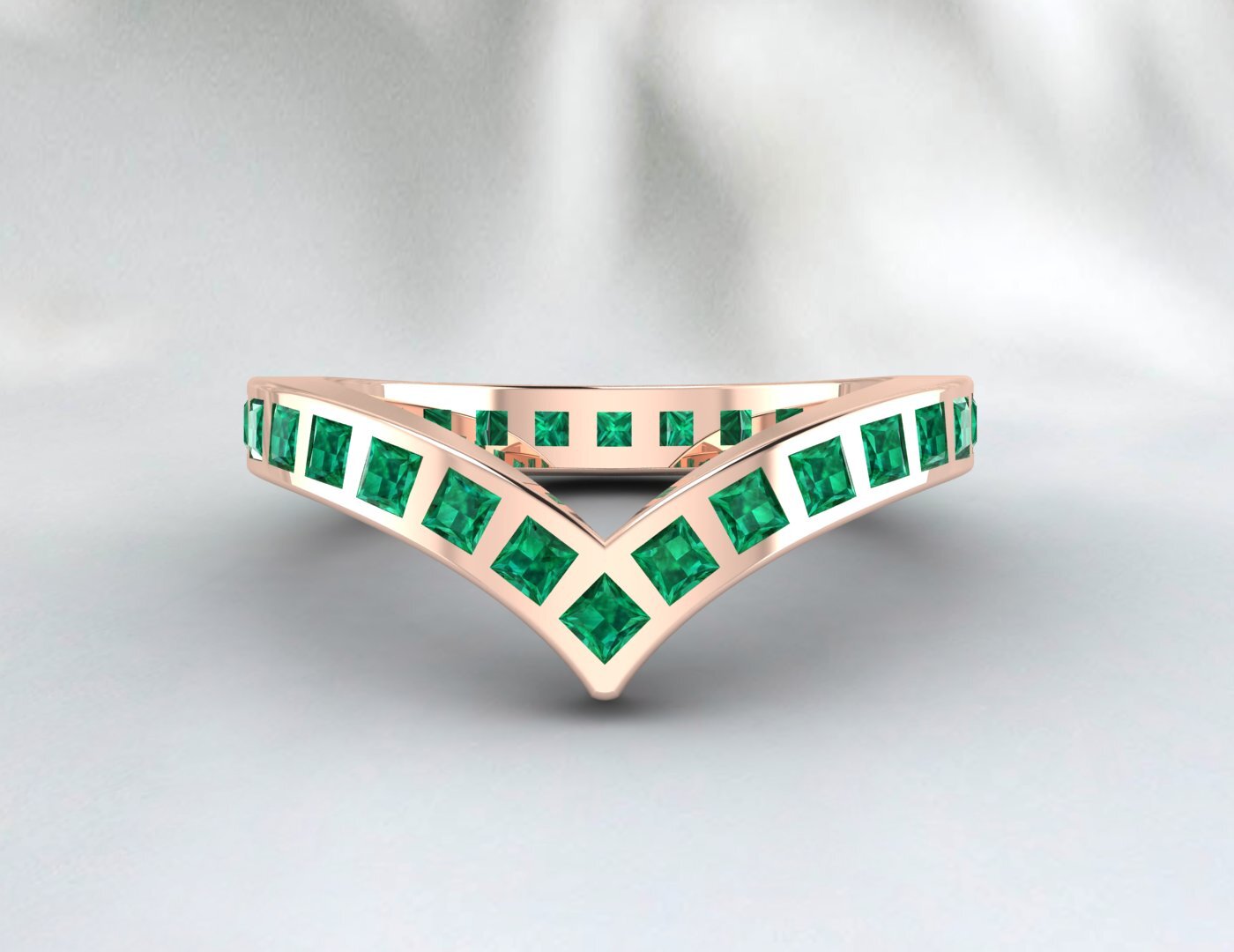 Princess Cut Emerald Green Wedding Band Fine Silver Lab Created Curved Band
