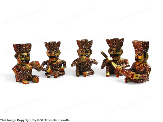 Handmade Wooden Musician Figurine Set Rajasthani Art Decor Gift for Home Office