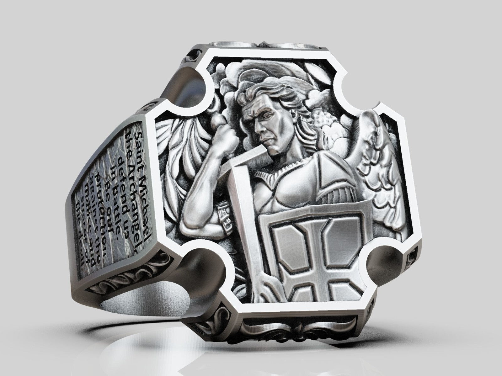 Saint Archangel Michael Prayer Signet Ring US7-15 Sterling Silver Men's Ring