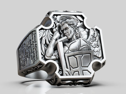 Saint Archangel Michael Prayer Signet Ring US7-15 Sterling Silver Men's Ring