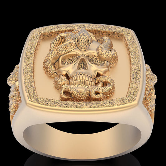 Handmade Skull Snake Ring Brass Punk Gothic Biker Men Women Jewelry Gift US5~ 15