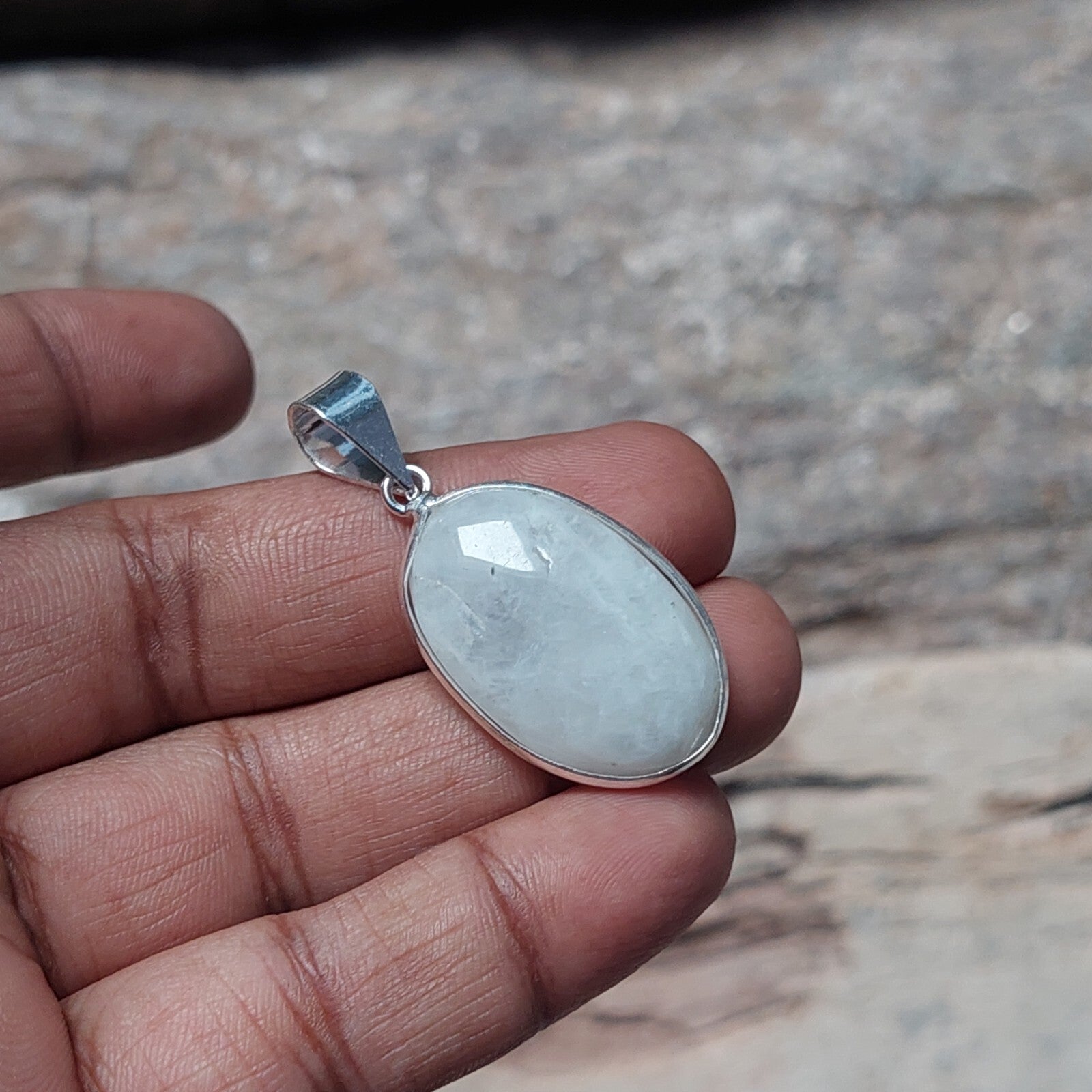 925 Sterling Silver Oval White Agate Stone Pendant Necklace for Women Gift