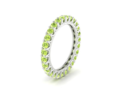 Natural Round Green Peridot Band Eternity Stacking Promise Fine Silver Band