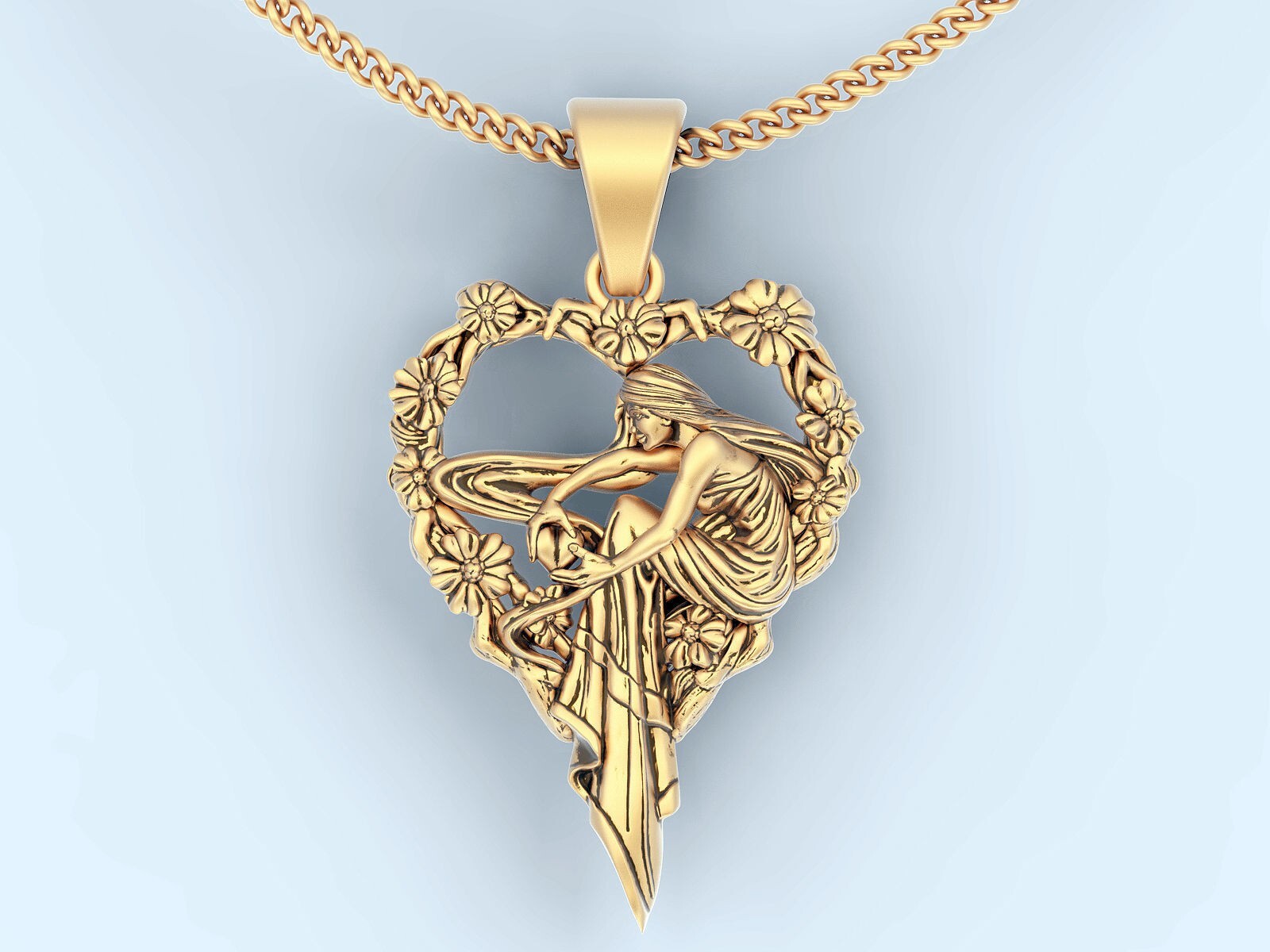 Women Heart Flower Brass Pendant Charm Necklace Viking Goddess Jewelry Gift Wife