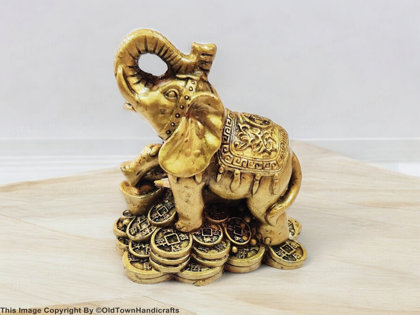 Feng Shui Trunk Up Elephant Statue Vastu Resin Handicraft for Home Office Decor