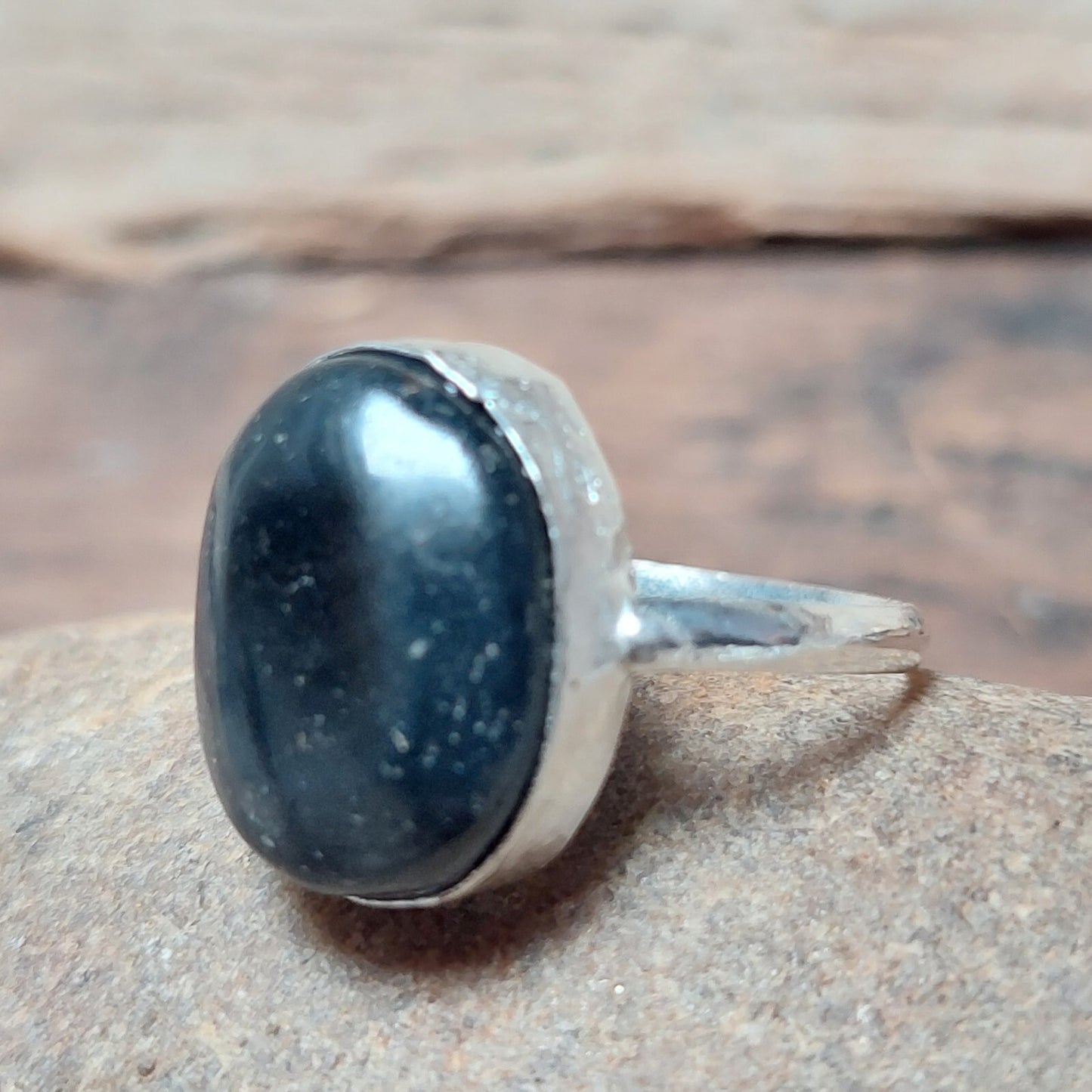 Oval Black Agate Slice Ring,925 Sterling Solid Silver Ring,Everyday Jewelry