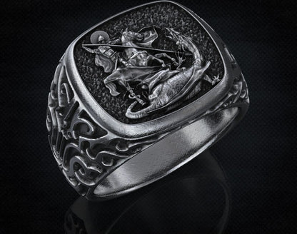 St Saint Michael Archangel Ring Sterling Silver Signet US5-15 Protection Unisex