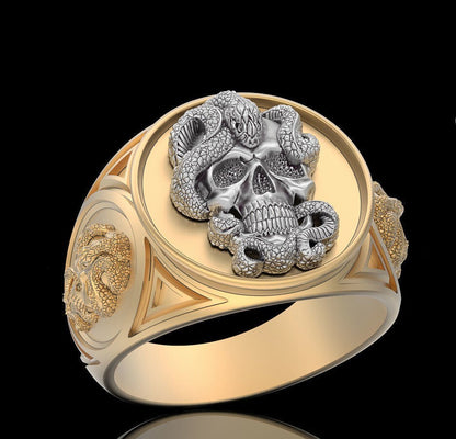 Gothic Snake Skull Ring Brass Retro Biker Punk Men Unique Jewelry Gift US5~15