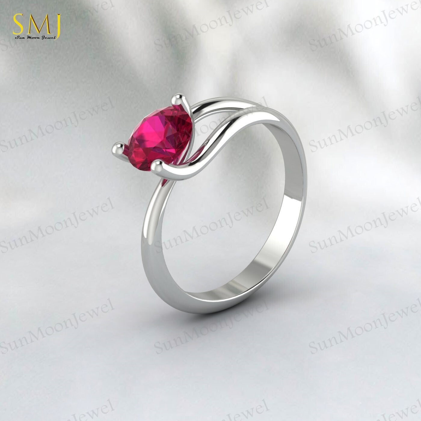 Red Ruby Gemstone 925 Silver Women Ring Lab Created July Birthstone Ring US5~15
