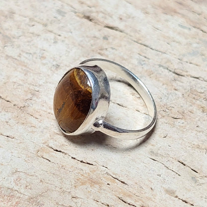 Oval Natural Tiger Eye Ring,925 Sterling Silver Handmade Tiger Eye Men's Ring