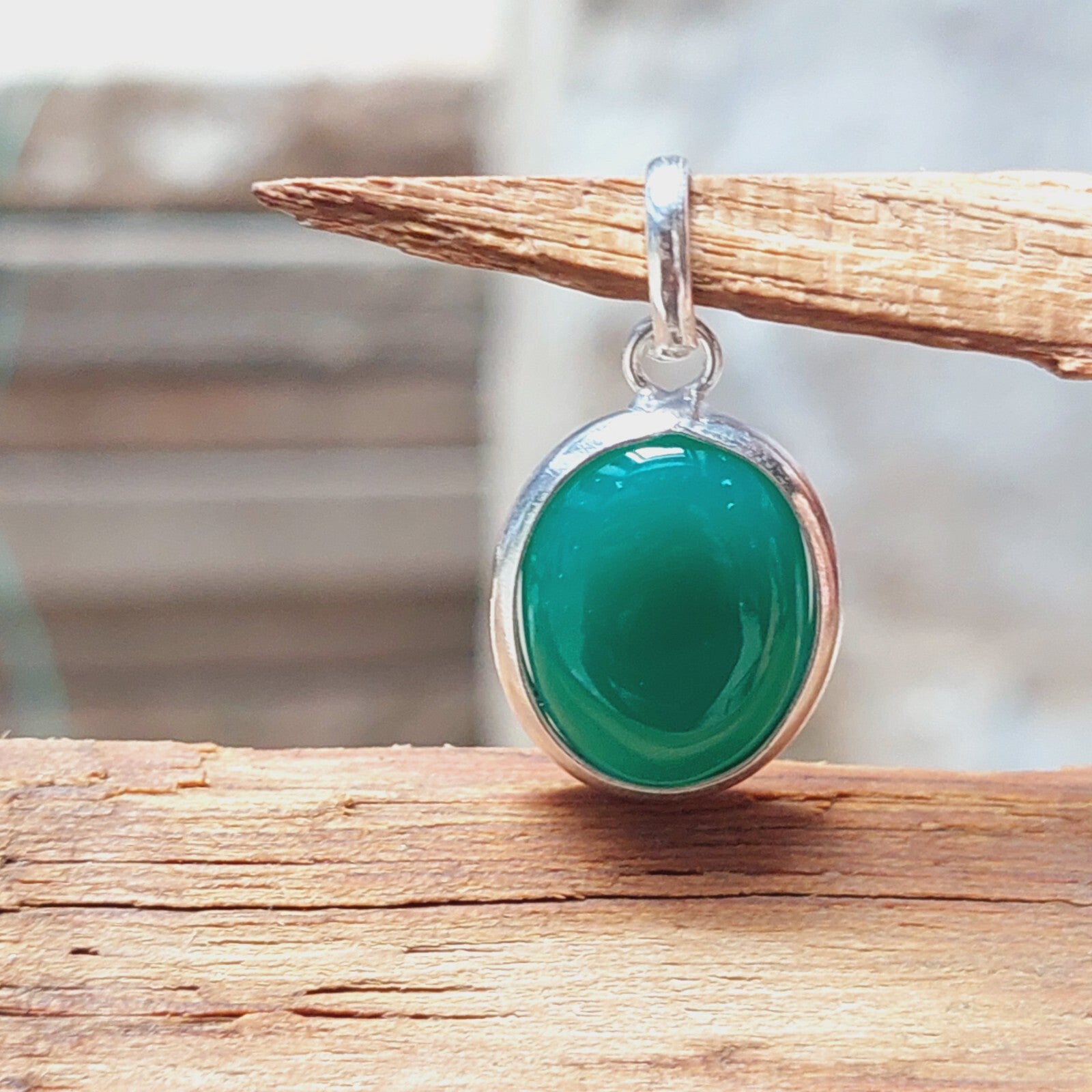 925 Sterling Silver Ovel Green Onyx Pendant Layering Necklace,Gift For Wome