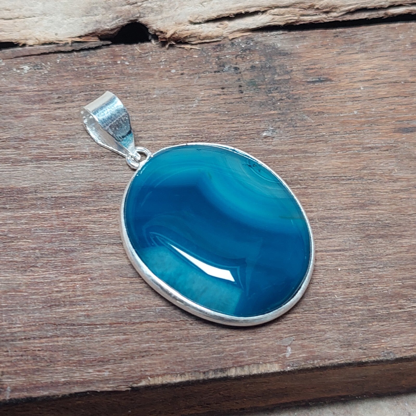Amazing Blue Banded Agate Gemstone Pendant,925 Sterling Silver Pendant For Girls