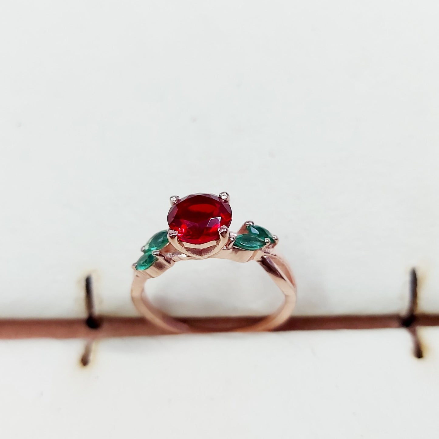 Marquise Lab Created Green Emerald with Round Ruby Wedding Women Ring US5~15