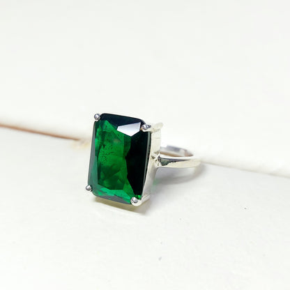 Natural Emerald Cut Green Emerald Wedding Engagement Ring Silver Band US5 ~15