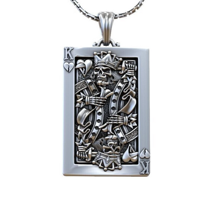 Silver Playing Card Undead King of Hearts Pendant Gift For Women Men Necklace