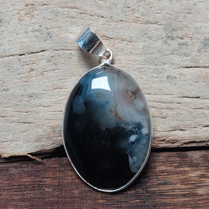 Black Banded Agate Gemstone Pendant 925 Sterling Silver Handmade Pendant Gift
