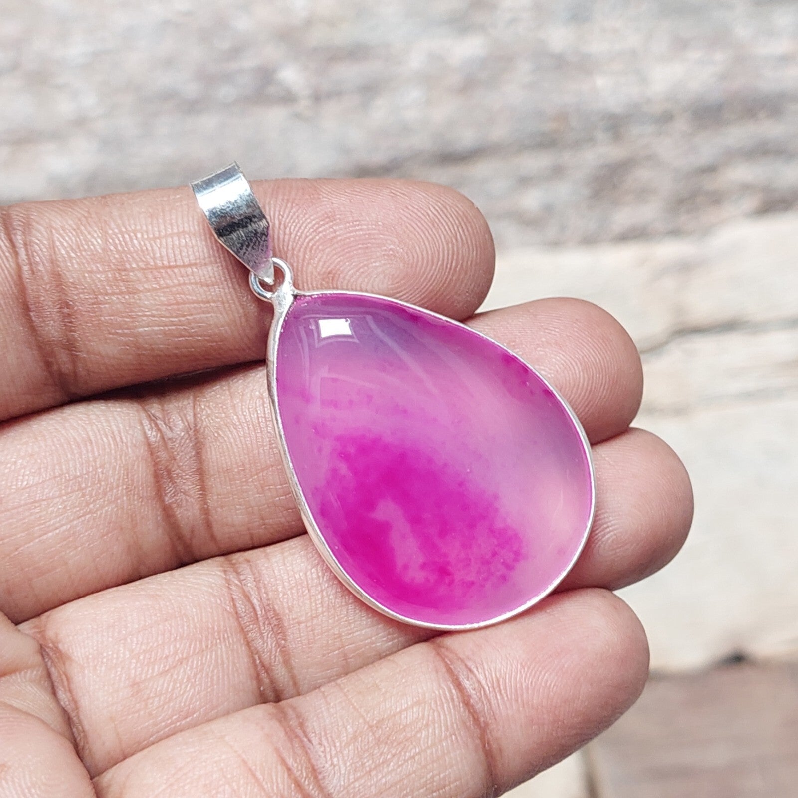 Natural Pink Banded Agate Gemstone Pendant Necklace 925 Sterling Silver Pendant