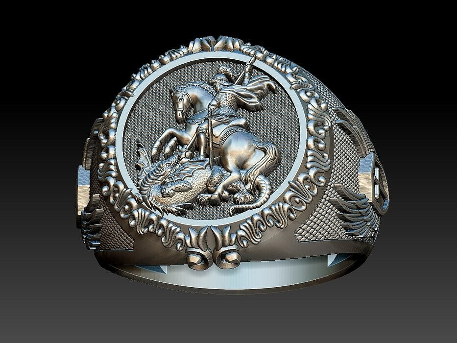 925 Sterling Silver Saint George Ring US5 ~15 Men's Signet Dragon Biker Ring Men