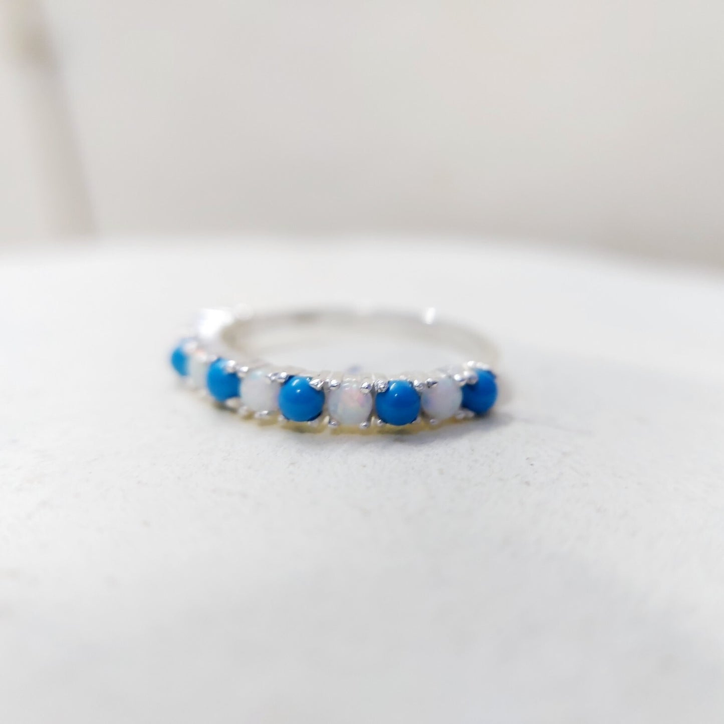Turquoise Opal Eternity Wedding Band 925 Silver Natural Gem Women Ring Us5~ 15