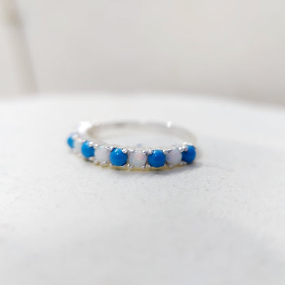 Turquoise Opal Eternity Wedding Band 925 Silver Natural Gem Women Ring Us5~ 15