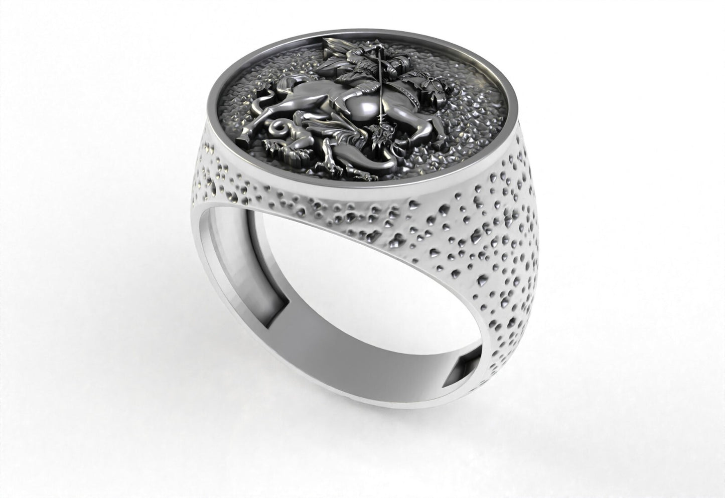 Silver St George Round Signet Ring Men's Ring St George Men Women Ring US5~ 15