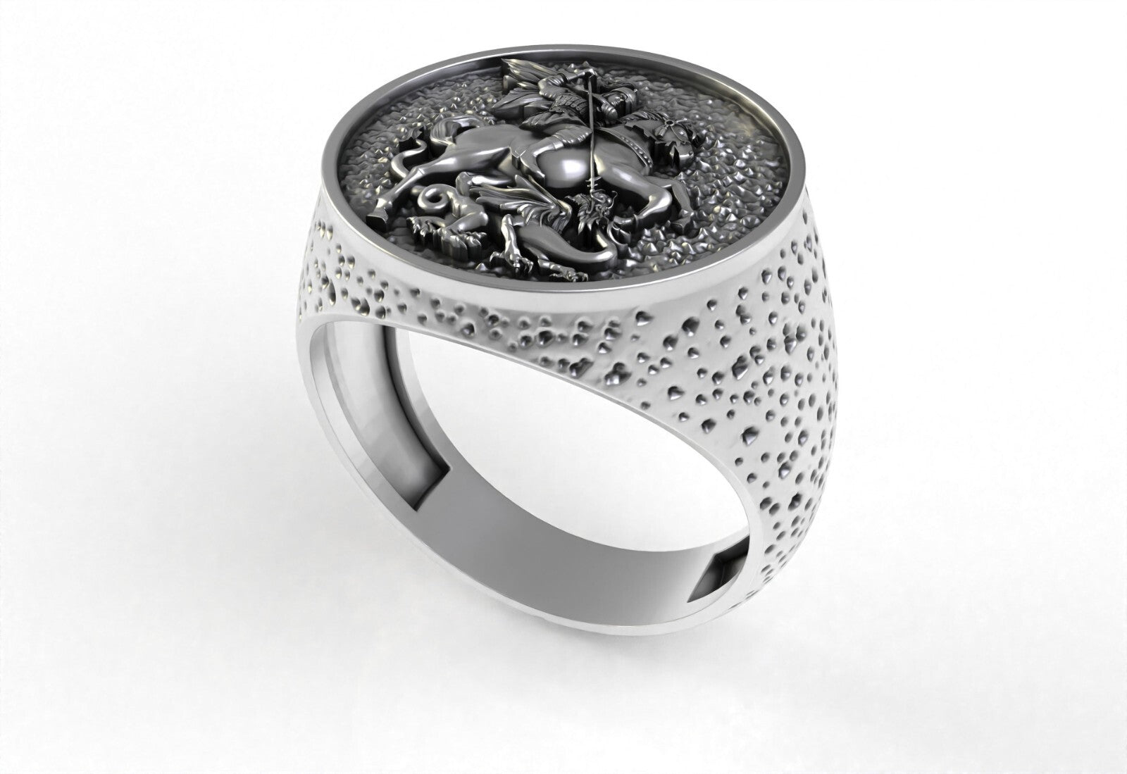 Silver St George Round Signet Ring Men's Ring St George Men Women Ring US5~ 15