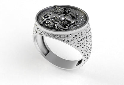 Silver St George Round Signet Ring Men's Ring St George Men Women Ring US5~ 15