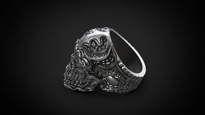 925 Sterling Silver Biomechanical Skull of Love Ring US7~15 Oxidized Biker Rider