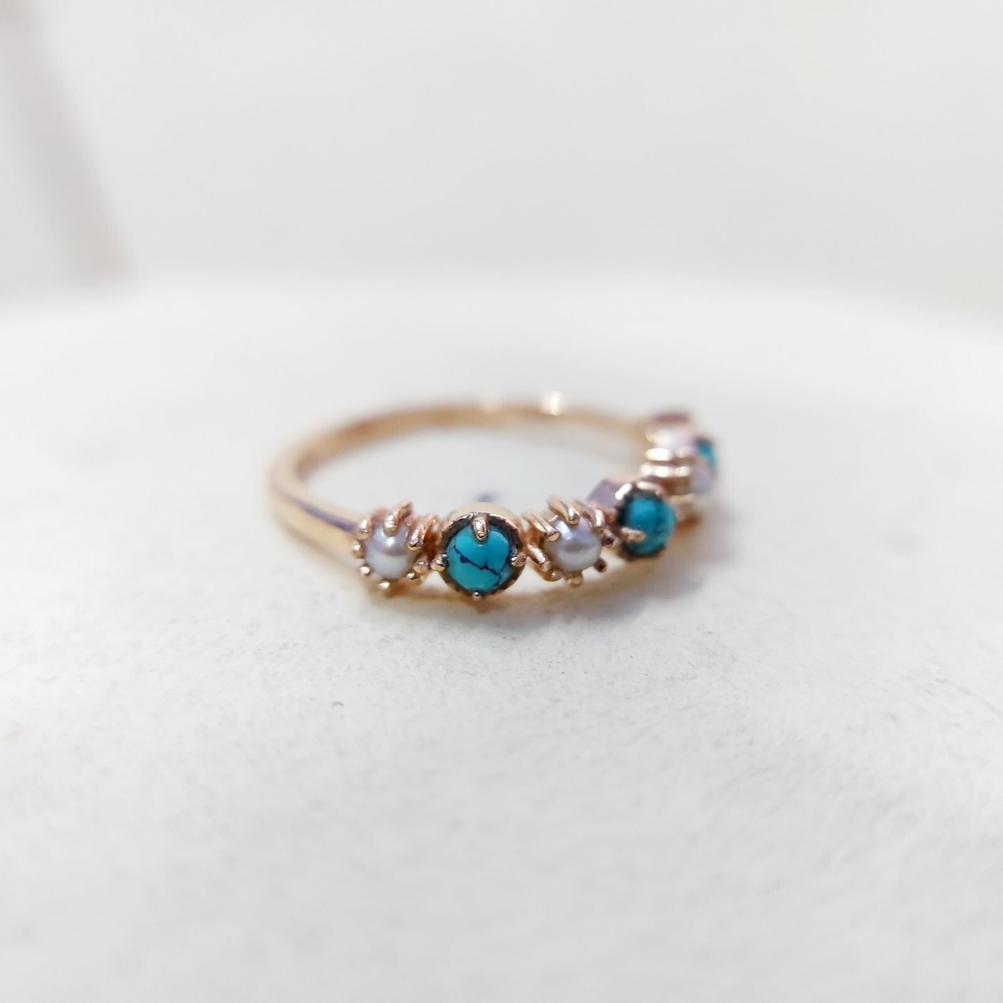 Turquoise Pearl Half Band Gemstone Wedding Engagement Ring For Women Gift Us5~15