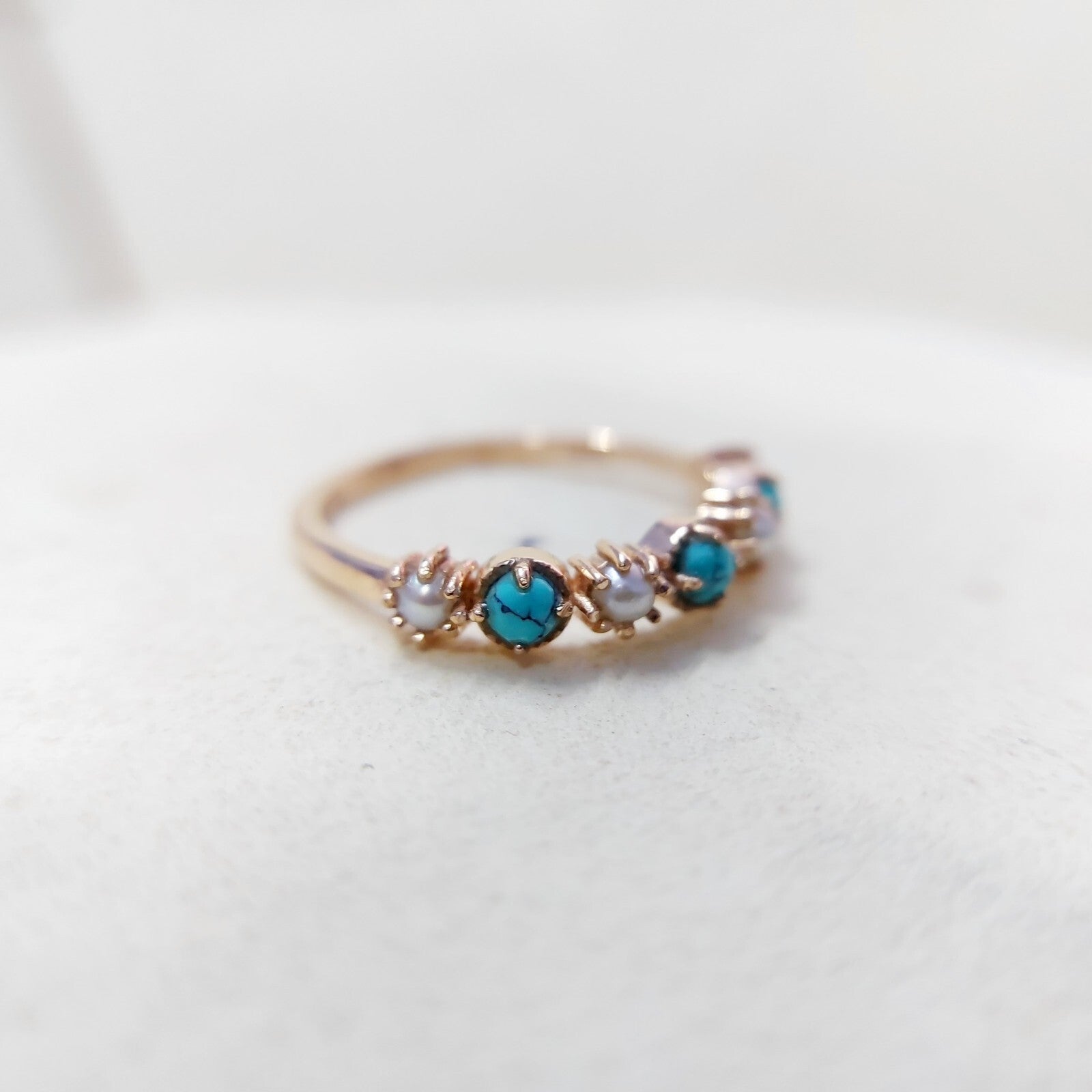 Turquoise Pearl Half Band Gemstone Wedding Engagement Ring For Women Gift Us5~15