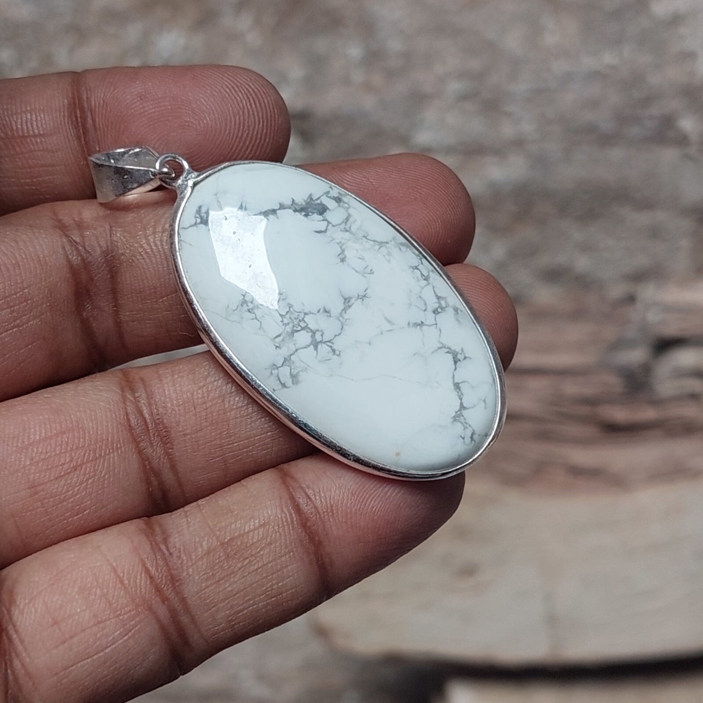 Oval White Howlite Pendant 925 Sterling Silver Pendant Gift For Women