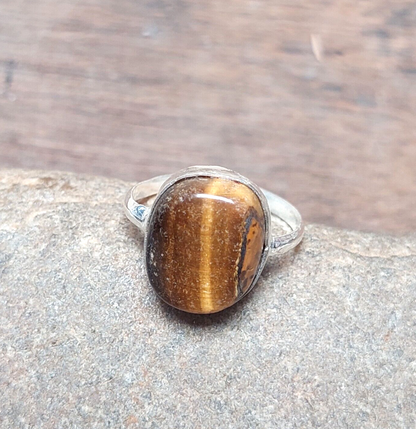 Oval Tigers Eye 925 Sterling Silver Ring,Tiger's Eye Cocktail Ring for Women