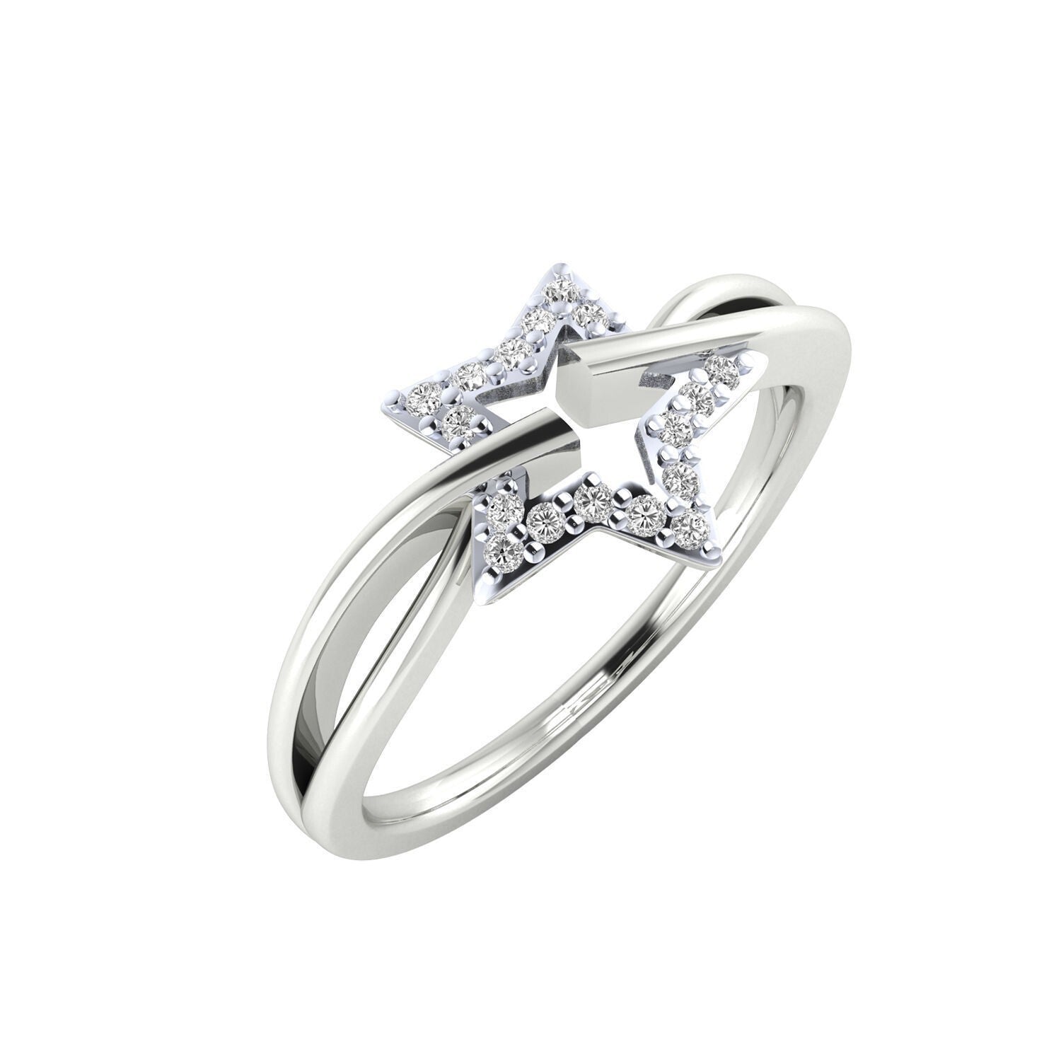 Prong Setting CZ Round Semi Mount Star Wedding Ring Us5~ 15 Bypass Promise  Ring