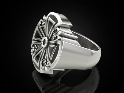 Silver Cross Ring Heraldic Lily Gothic Enamel US 5-15 Unisex Jewelry Women Men