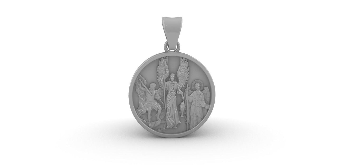 925 Sterling Silver San Miguel Archangel Medal Pendant Women Men Necklace