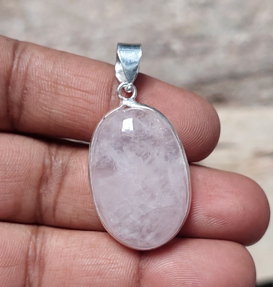 Natural Oval Cut Rose Quartz Pendant,925 Sterling Silver Pendant,Birthday Gift