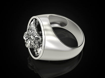 Saber Tooth Tiger Skull Ring 925 Sterling Silver Gothic Biker Rider Style US5~15