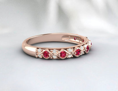Ruby Cz Diamond Wedding Band Fine Silver Antique Unique Vintage Band Lab Created