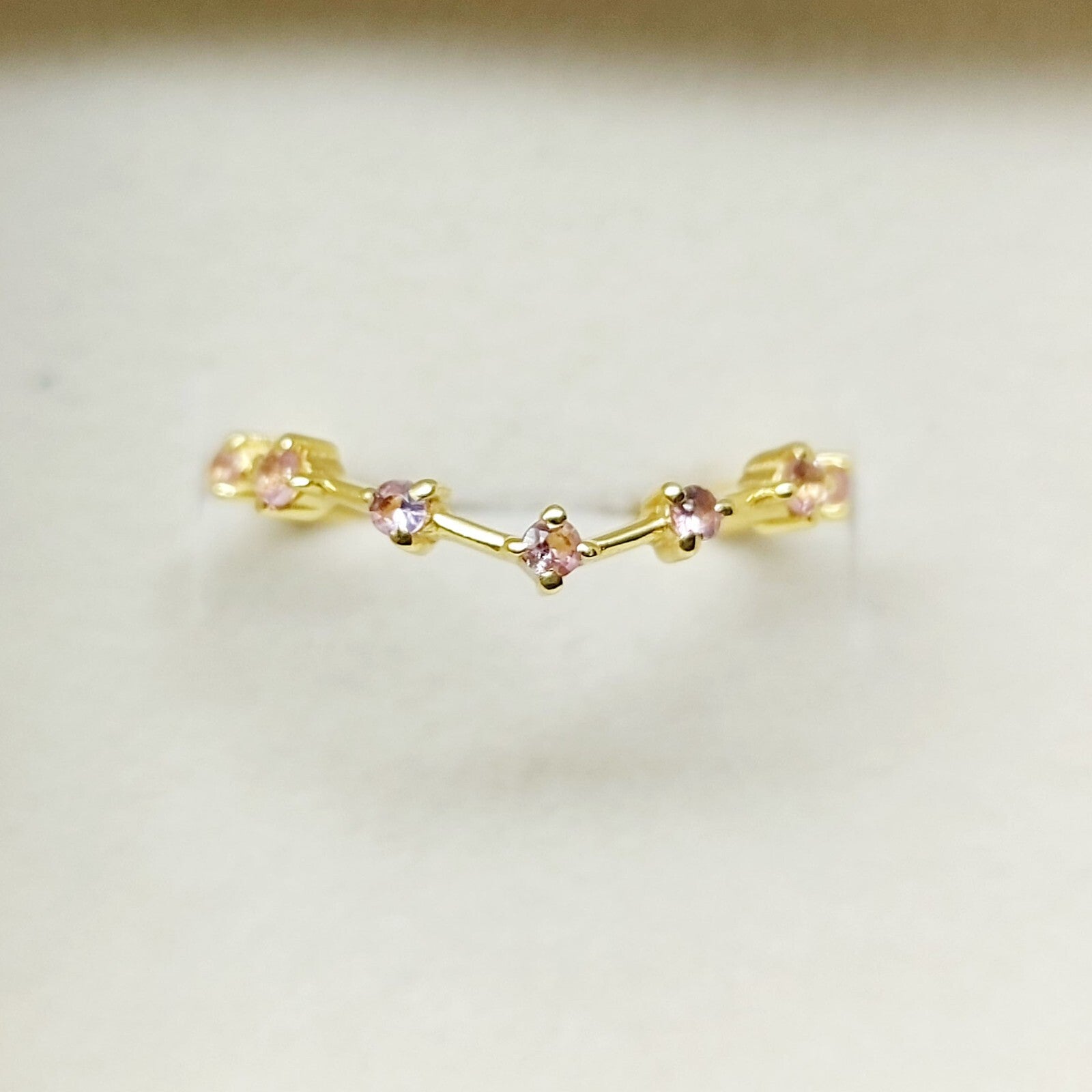 Natural Pink Sapphire Simple Band 925 Sterling Silver Curved Designer Band Gift