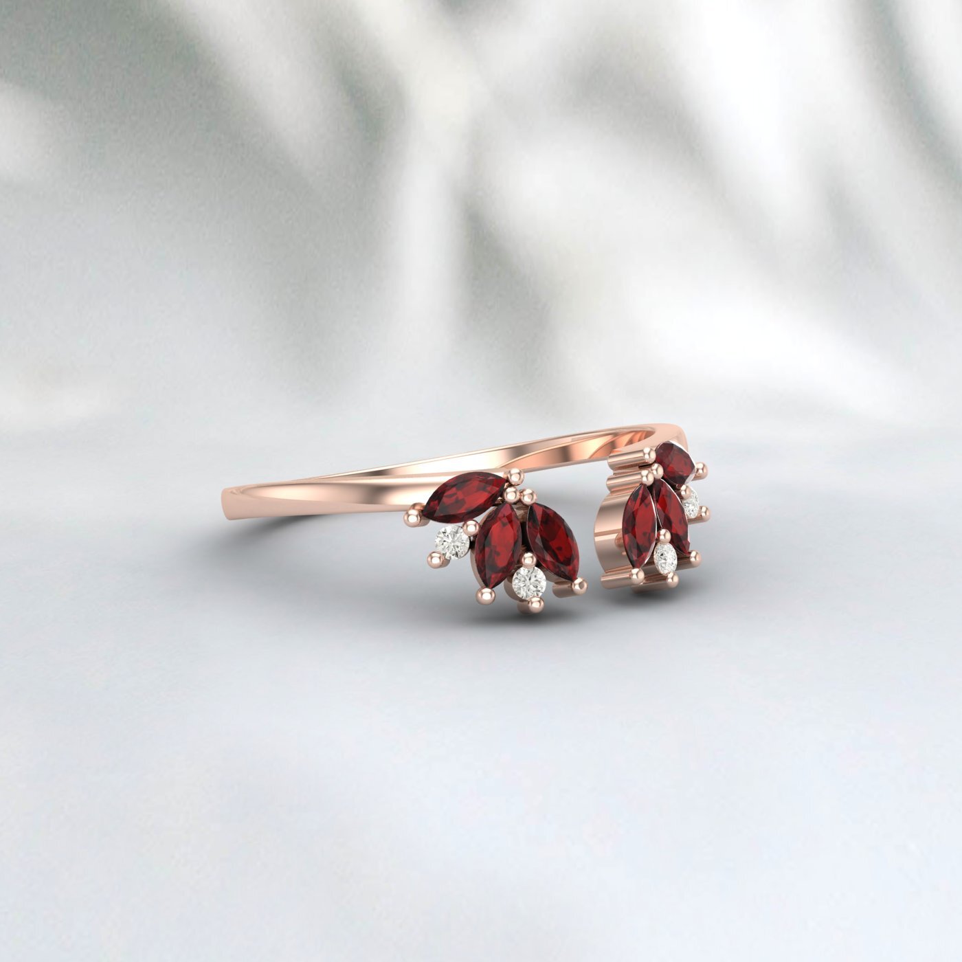 Natural Garnet & Cz Diamond 925 Sterling Silver Open Wedding Band Matchind Band 