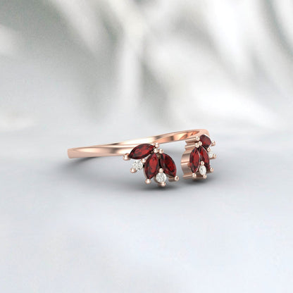 Natural Garnet & Cz Diamond 925 Sterling Silver Open Wedding Band Matchind Band 