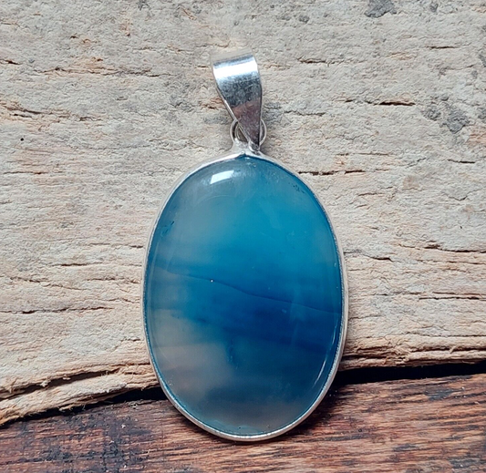 Blue Banded Agate Sterling Silver Pendent Handcrafted Gemstone Jewelry For Her