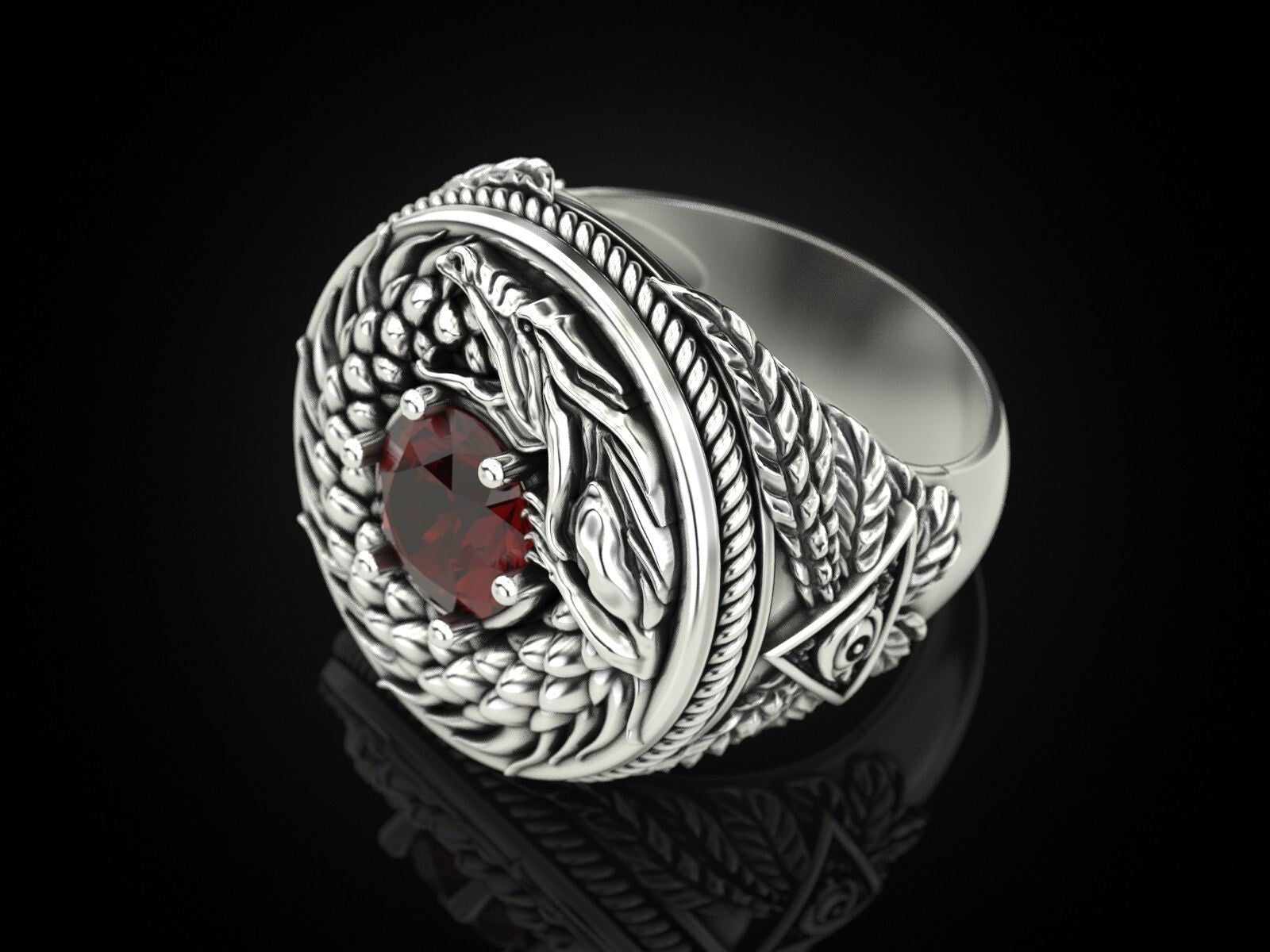 925 Sterling Silver Ouroboros Dragon Serpent Ring Handmade Ring Men Size 5-15